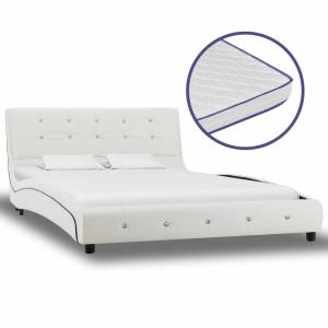 Κρεβάτι Λευκό 120x200 εκ. από Δερματίνη με Στρώμα Αφρού Μνήμης