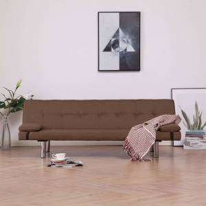 Καναπές - Κρεβάτι με Δύο Μαξιλάρια Καφέ από Πολυεστέρα