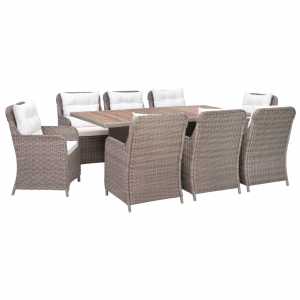 3057801  9 Piece Outdoor Dining Set with Cushions Poly Rattan Brown (4x44148+310143)