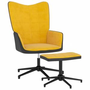 Πολυθρόνα Relax Κίτρινη Μουσταρδί από Βελούδο και PVC με Σκαμπό