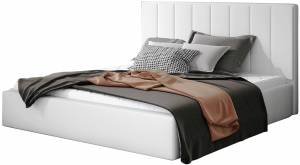 Επενδυμένο κρεβάτι Dobrik-140 x 200-Λευκό-Με μηχανισμό ανύψωσης