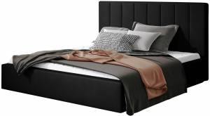 Επενδυμένο κρεβάτι 160 x 200-Μαύρο-Χωρίς μηχανισμό ανύψωσης