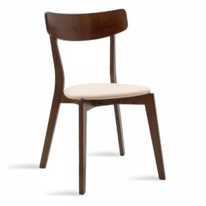 Καρέκλα μασίφ ξύλο rubber wood χρώμα καρυδί με μπεζ ύφασμα