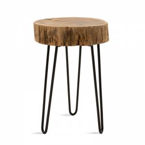 Βοηθητικό τραπέζι σαλονιού μασίφ ξύλο χρώμα καρυδί-πόδι μέταλλο μαύρο 32x30x47εκ