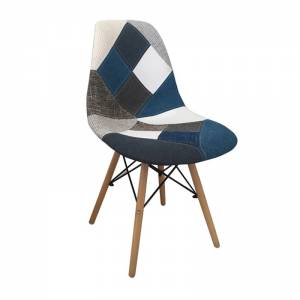 Wood Καρέκλα Ξύλο - PP Ύφασμα Patchwork Blue