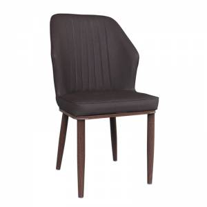Καρέκλα Μέταλλο Βαφή Καρυδί  - Linen PU Σκούρο Καφέ