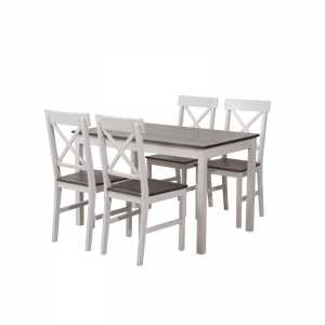 Set Τραπεζαρία Ξύλινη Σαλονιού - Κουζίνας: Τραπέζι + 4 Καρέκλες / Άσπρο - Dark Oak